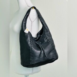Talbots Black Pebbled Leather Hobo Shoulder Bag Medium Size